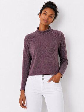 Lou & Grey Greta Purple Houndstooth Turtleneck Sweater Long Sleeve S NWT